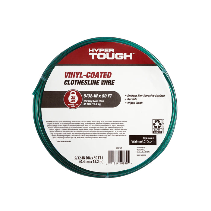 Hyper Tough Item# 955-5HT, Wire Clothesline, Vinyl-Coated, Green, 5/32' x 50', 1 Each