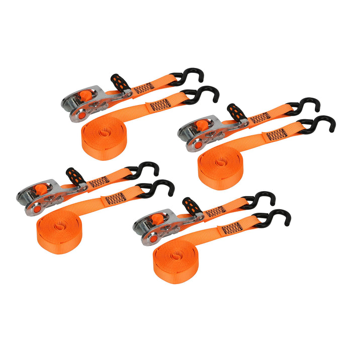 Hyper Tough Brand 1'x14' Aluminium Tie-Downs Ratchet 1,000lbs Work Load with "S" Hooks and Soft Loop 4- Pack