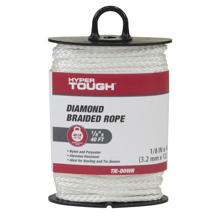 Hyper Tough 1/8" x 40' Nylon Diamond Braided Rope, White