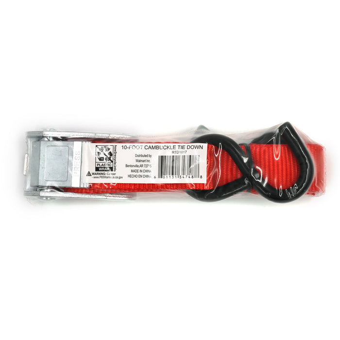 Hyper Tough 10 feet Steel Cambuckle Tie Down 300 lbs, Red, 10.1 oz