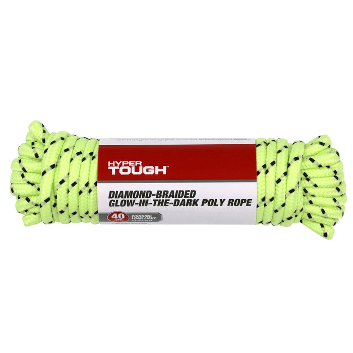 Hyper Tough 1/4 inch x 50 feet Glow-in-Dark Polypropylene Rope, Green