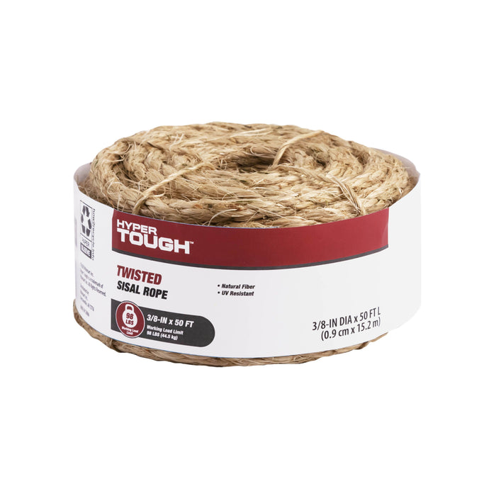 Hyper Tough Item# 8025L-4HT, Sisal Twisted 3/8" x 50' Natural Color Fiber Rope. 1 Each