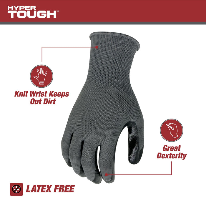 Hyper Tough 3 Pack, Nitrile Grip Gloves, Gray, Latex Free, Large