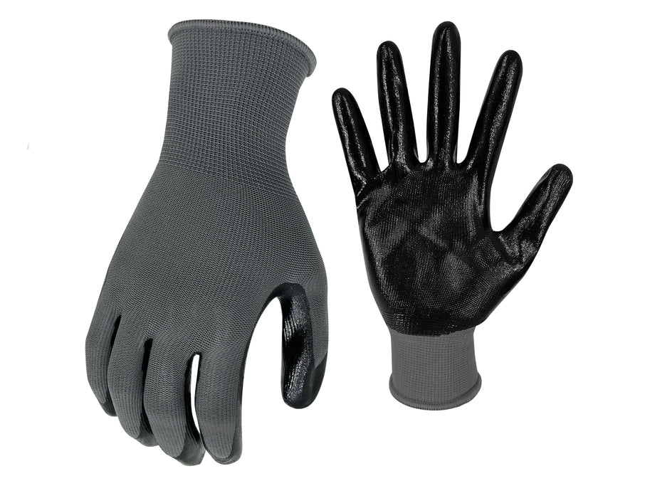 Hyper Tough 3 Pack, Nitrile Grip Gloves, Gray, Latex Free, Large