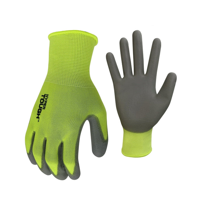 Hyper Tough Hi-Visibility Glove, Polyester Coating, Neon Green, Size Extra-Large, 3 Pairs