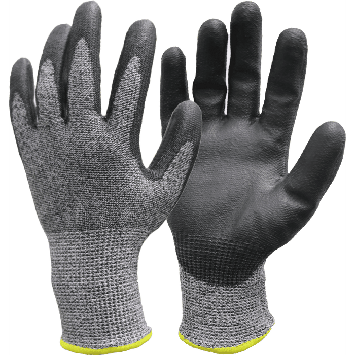 Hyper Tough HPPE ANSI A4 Anti Cut PU Coated Work Gloves, Full Fingers, Men's Medium Size