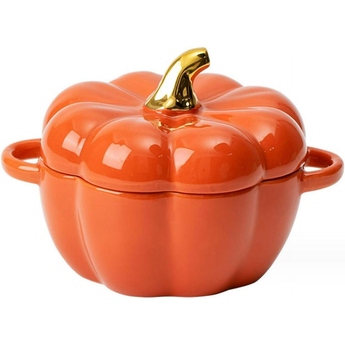 Cute Bowl, Pumpkin Ceramic Bowl with Lid, Microwave & Dishwasher Safe Dessert or Soup Bowl with Handle, Decor Dinnerware for Thanksgiving Halloween Christmas