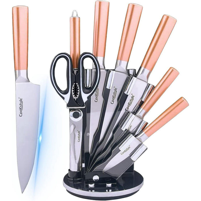 Kitchen Knife Set, 8-Piece Rose Gold Ultra Sharp Stainless Steel Knife Block Set, Professional Chef Knife Set with Accessories for Kitchen, Gift for Women Girls