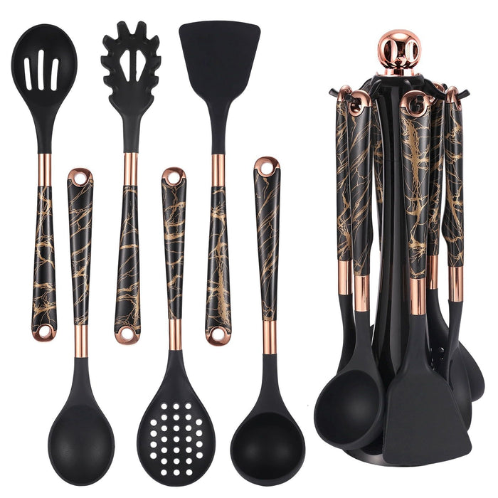 Kitchen Utensil Set, 7 Pieces Silicone Spatula Set for Nonstick Cookware, 446¡ãF Heat Resistant Cooking Spatula with Rotatable Holder, Silicone Cooking Utensil Set for Home Kitchen