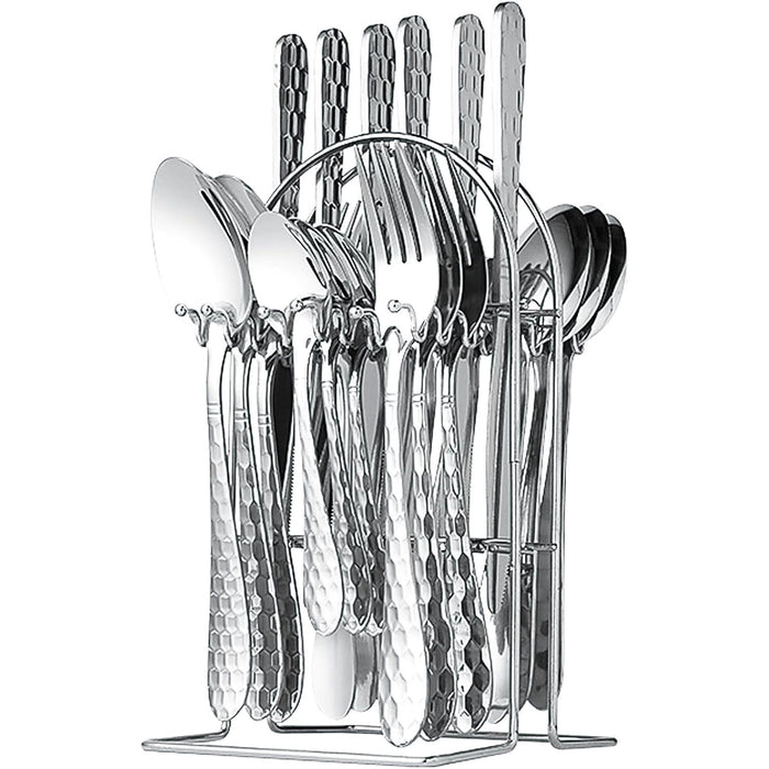 24 Pieces Silverware Set, Stainless Steel Flatware Set with Holder, Mirror Polished Utensils Set Service for 6, Durable Kitchen Eating Tableware Set, Include Fork Knife Spoon Set, Dishwasher Safe