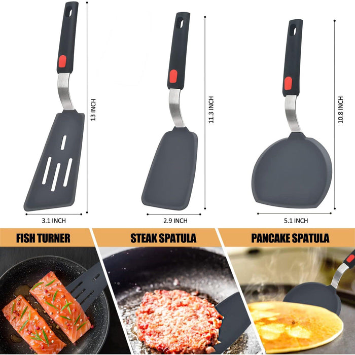 Silicone Spatula Turner Set of 3, 600¡ãF Heat Resistant Cooking Spatulas for Nonstick Cookware, Large Flexible Kitchen Utensils BPA Free Rubber Spatula Set for Egg, Pancake, Fish, Burger