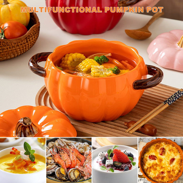 Dutch Oven Pot with Lid, Pumpkin Pottery Dessert Saucepan, Mini Baking Dish Cute Pumpkin Bowl, Covered Dutch Oven Ceramic Stockpot, Pumpkin-Shaped Casserole