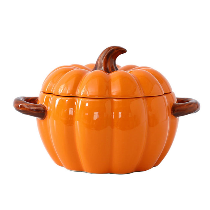 Dutch Oven Pot with Lid, Pumpkin Pottery Dessert Saucepan, Mini Baking Dish Cute Pumpkin Bowl, Covered Dutch Oven Ceramic Stockpot, Pumpkin-Shaped Casserole