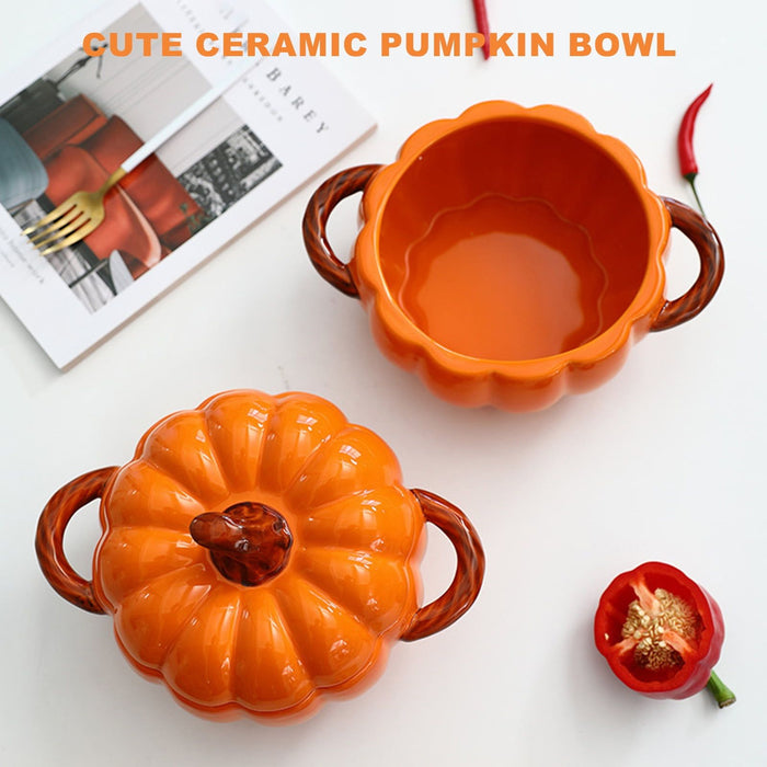 Dutch Oven Pot with Lid, Pumpkin Pottery Dessert Saucepan, Mini Baking Dish Cute Pumpkin Bowl, Covered Dutch Oven Ceramic Stockpot, Pumpkin-Shaped Casserole