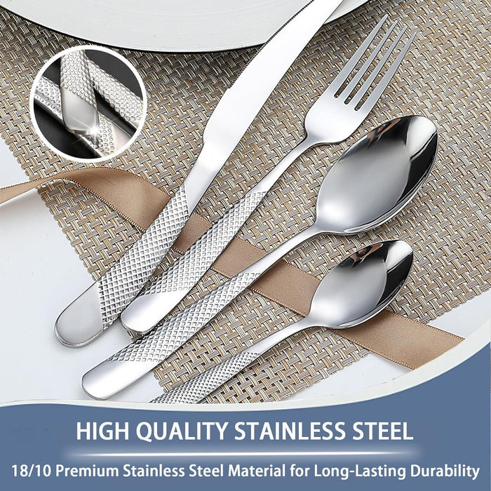 Gold Silverware Set, 24 Pieces Flatware Set with Silverware Holder, Stainless Steel Knives and Forks and Spoons Cutlery Set Service for 6, Kitchen Utensil Tableware Set with Antiskid Handle