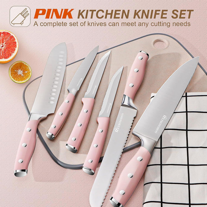 Kitchen Knife Set, 15 Pieces High Carbon Stainless Steel Knife Block Set with Wood Block, Cutlery Block Knife Set, Forged Triple Rivet, Razor-Sharp Blade Ergonomic Handle, Dishwasher Safe