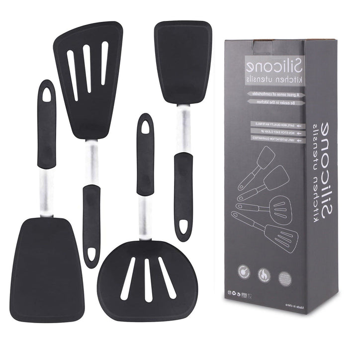 Silicone Spatula Turner Set of 4, 600¡ãF Heat Resistant Cooking Spatulas for Nonstick Cookware, Large Flexible Kitchen Utensils BPA Free Rubber Spatula Set for Egg, Pancake, Fish, Burger