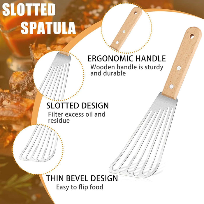 Metal Spatula for Cast Iron Skillet, Stainless Steel Fish Spatula Turner with Wooden Handle, Small Kitchen Spatula Flipper for Cooking Grill Griddle, 3 Pack