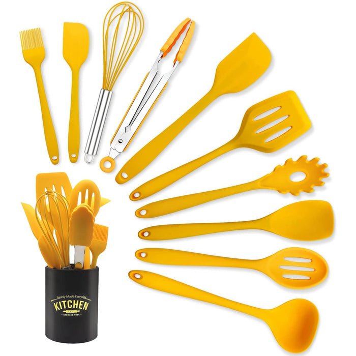 Cooking Utensils Set, 11 Piece Nonstick Silicone Kitchen Utensils Set with Holder, Heat Resistant Cookware Silicone Spatulas Set, Kitchen Gadgets Utensil Set for Cooking