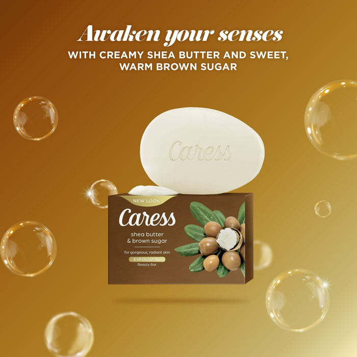 Caress Bar Soap for Women, Shea Butter & Brown Sugar for All Skin 3.75 oz 8 Body Bath Bars