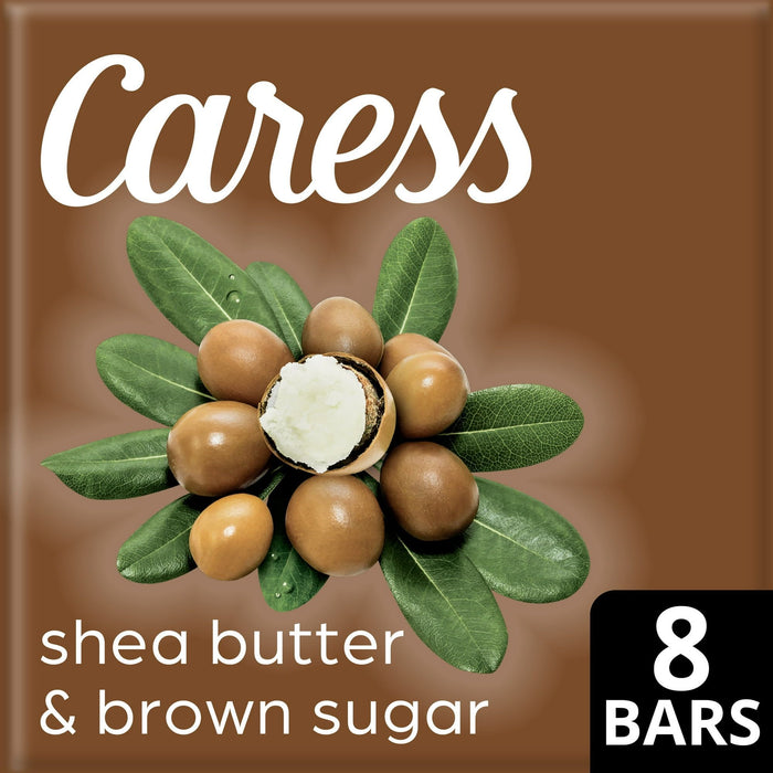 Caress Bar Soap for Women, Shea Butter & Brown Sugar for All Skin 3.75 oz 8 Body Bath Bars