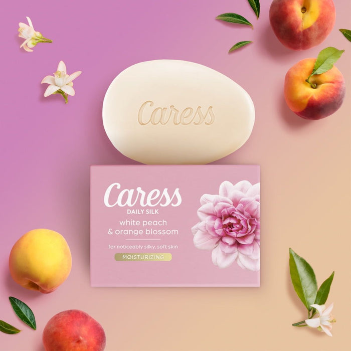 Caress Bar Soap for Women, Daily Silk White Peach & Orange Blossom for All Skin 3.75 oz 8 Ct