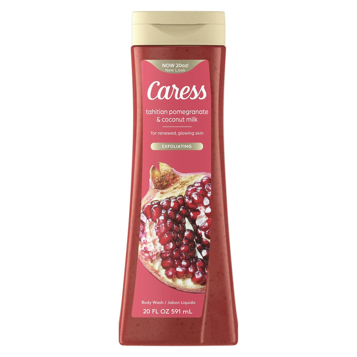 Caress Body Wash for Women, Tahitian Pomegranate & Coconut Shower Gel for Dry Skin 20 oz