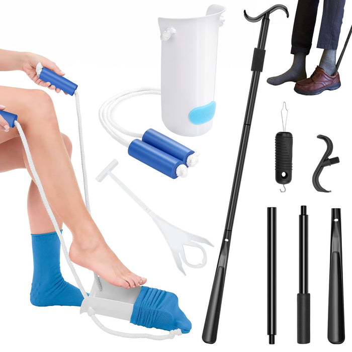 KEKOY 4 in 1 Sock Aid Kit, Hip Kit with Easy on Easy off Sock Helper, Sock Remover, 35" Long Handle Shoe Horn with Dressing Stick and Button Hook, Hip Knee Replacement Kit