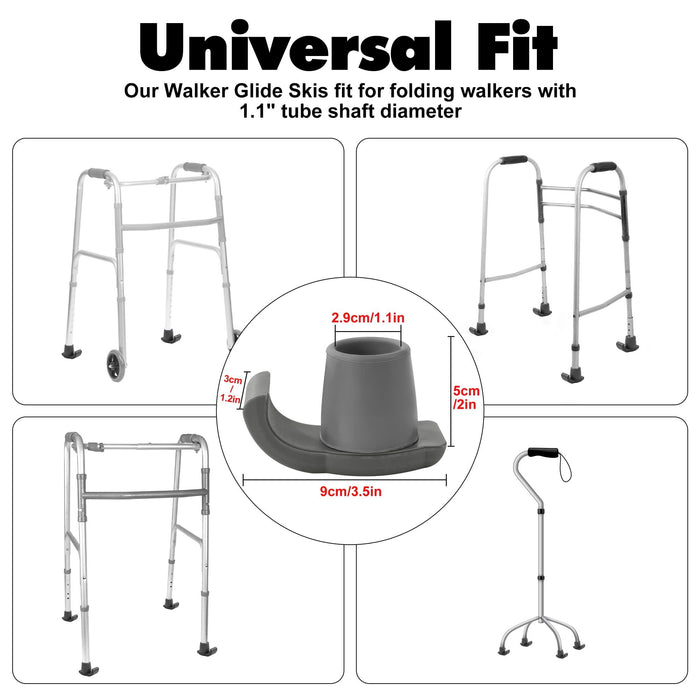 KEKOY 4Pack Walker Ski Glides, Fits 1.1" Shaft,Durable and Smooth Walker Accessories, Universal Fit Walker Feet Replacement, Gary