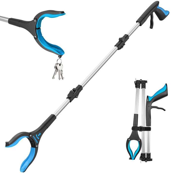 36" Extra Long Reacher Grabber Tool, Kekoy Foldable Trash Grabber Reaching Aid Pick up Tool Blue