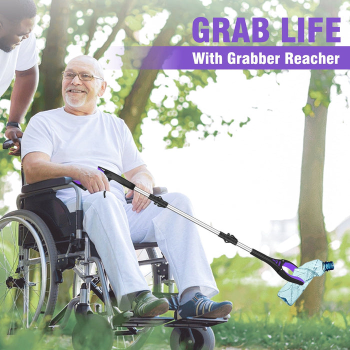 36" Grabber Reacher, Kekoy Foldable Grabbers for Elderly Grab it Reaching Tool Heavy Duty, Anti-Slip Rotating Jaw with Magnet, 4" Wide Claw Opening Reachers for Seniors, Trash Picker Tool(Purple)