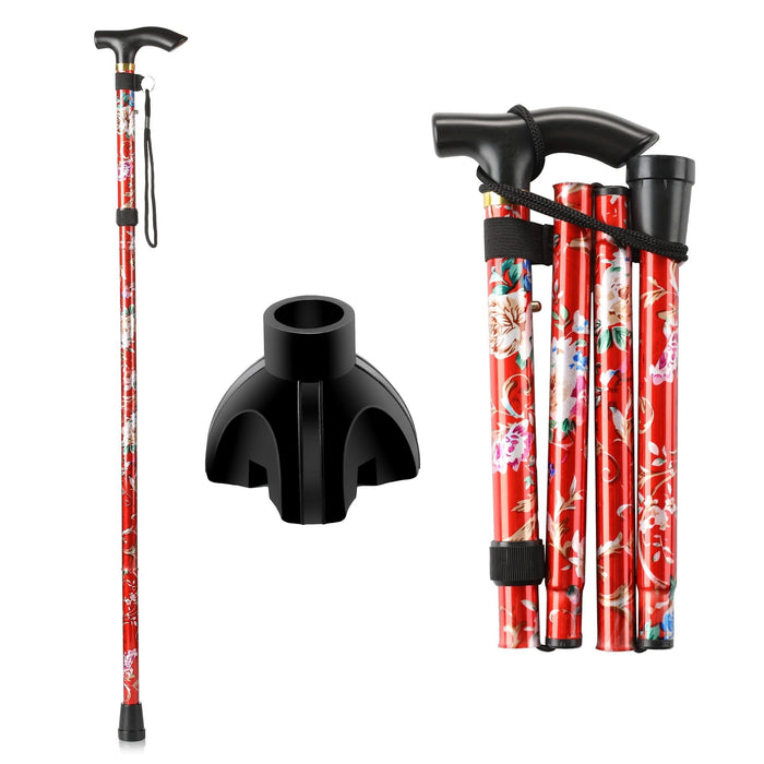 KEKOY Folding Cnes for Walking, 34" to 37" Height Adjustable Walking Stick for Men & Women with 2 Cane Tips, Folding Walking Cane, 5-Level Height Adjustable Cane