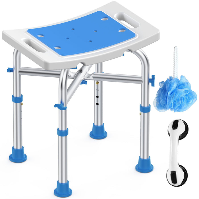 KEKOY Shower Chair, Aluminum Alloy Padded Bath Seat with 4 Height Adjustable Tube - Tool Free Anti-Slip Shower Stool Bathtub Stool Seat for Elderly