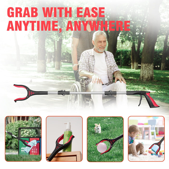 36 Inch Grabber Reacher, Kekoy Foldable Grabbers for Elderly Grab It Reaching Tool Heavy Duty, Anti-Slip Rotating Jaw with Magnet, 4" Wide Claw Opening Reachers for Seniors, Trash Picker Tool(Red)