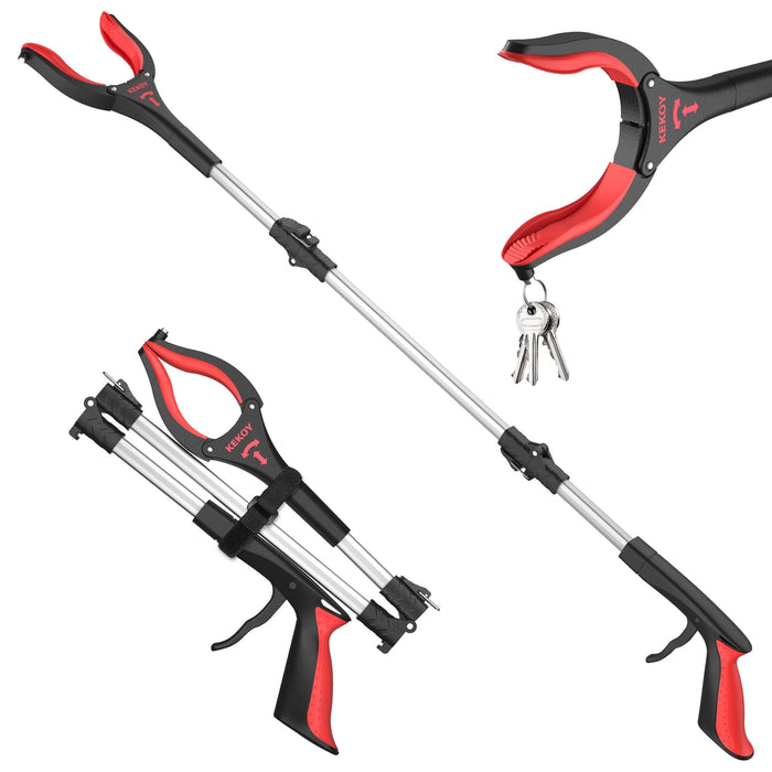 36 Inch Grabber Reacher, Kekoy Foldable Grabbers for Elderly Grab It Reaching Tool Heavy Duty, Anti-Slip Rotating Jaw with Magnet, 4" Wide Claw Opening Reachers for Seniors, Trash Picker Tool(Red)