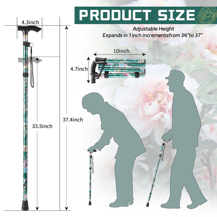 KEKOY Folding Cane, 5-Level Adjustable Height Walking Stick Lightweight Walking Cane for Men & Women - Foldable, Adjustable, Collapsible, Free Standing Cane with 2 Cane Tips