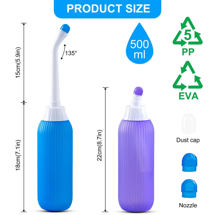 KEKOY 2 Pack Portable Travel Bidets Bottle for Postpartum Care, Handheld Bidet Sprayer with Travel Bag, 500ML Capacity for Personal Hygiene Cleaning