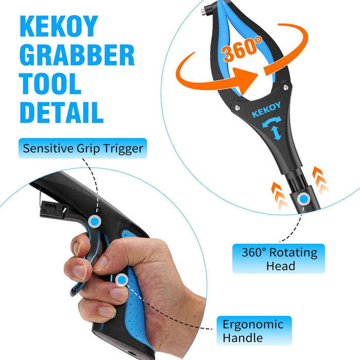 KEKOY 32 inch Grabber Reaching Tool, Reacher Grabber for Elderly, Foldable Gripper and Reaching Tool with Rotating Jaw, Blue Aluminum