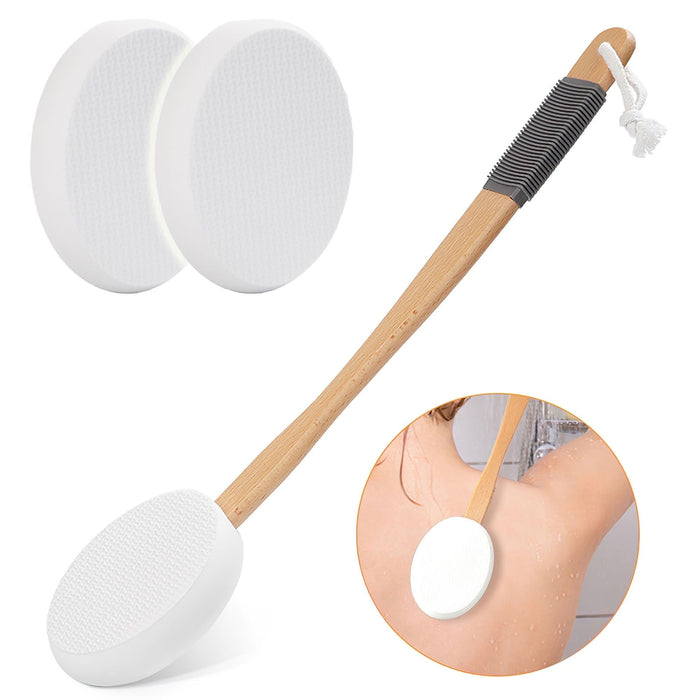 KEKOY Lotion Applicator for Back with 3 Replaceable Pads and 1 Wood Long Handle, Back Lotion Applicator Wands for Easy Self Application of Shower Body Wash