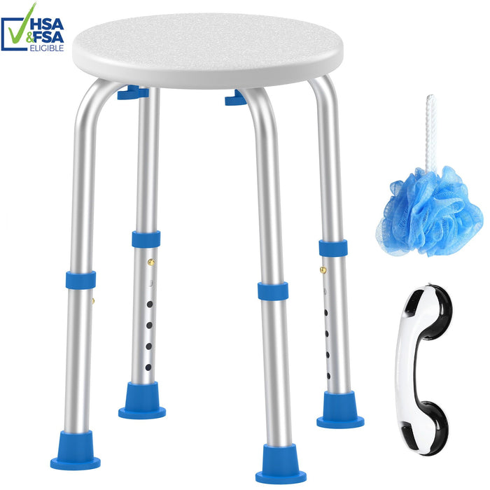 KEKOY Upgraded Adjustable Bath Stool w/Grab Bar, FSA/HSA Eligible Shower Stools for Inside Shower Anti-Slip Round Plastic Bathroom Seats,Tool-Free Bath Chairs for Seniors