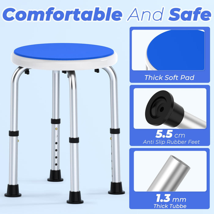 Adjustable Shower Chair for Inside Shower, Kekoy Round Bath Stool for Compact Showers and Tubs, Tool-Free Bath Chair for Elderly/Senior/Disabled/Pregnant