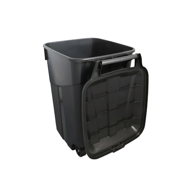 Hyper Tough 45 Gallon Wheeled Heavy Duty Plastic Garbage Can, Attached Lid, Black