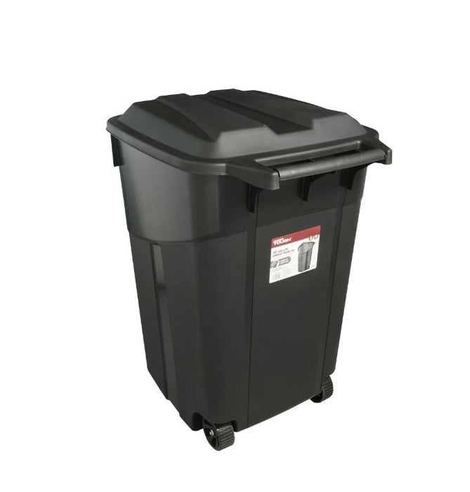 Hyper Tough 45 Gallon Wheeled Heavy Duty Plastic Garbage Can, Attached Lid, Black