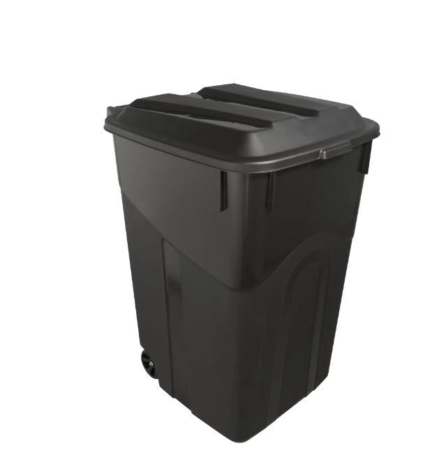 Hyper Tough 45 Gallon Wheeled Heavy Duty Plastic Garbage Can, Attached Lid, Black