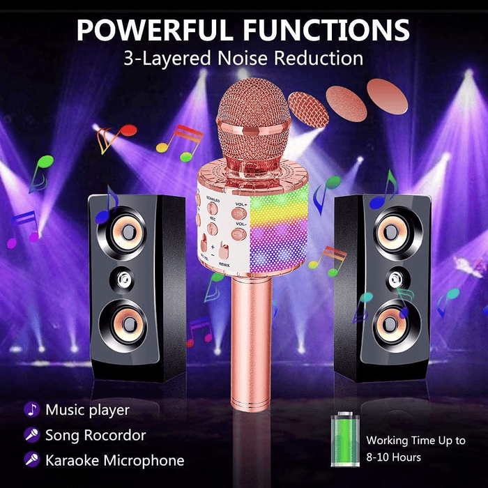 Kids Microphone, Wireless Bluetooth Microphone with LED Lights, Children Microphone Singing Toys Christmas Gifts for Kids and Adults, Gold