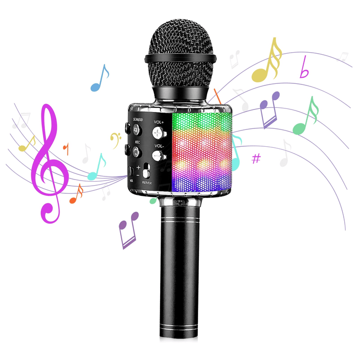 Kids Microphone, Wireless Bluetooth Microphone with LED Lights, Children Microphone Singing Toys Christmas Gifts for Kids and Adults, Black