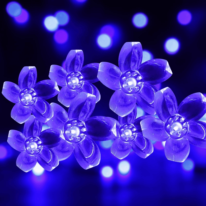 23ft 50 LED Solar Flower String Lights, Outdoor Cherry Blossoms Solar Fairy Lights for Fence Garden Yard Patio Tree Decor, Blue