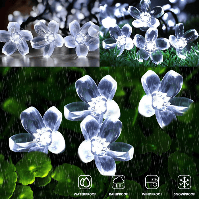 23ft 50 LED Solar Flower String Lights, Outdoor Cherry Blossoms Solar Fairy Lights for Fence Garden Yard Patio Tree Decor, Cool White