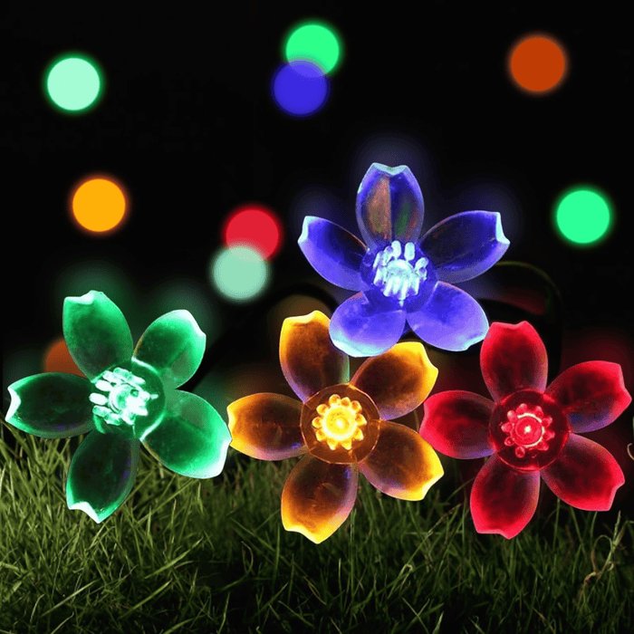 23FT 50 LED Solar Flower String Lights, Solar Powered Cherry Blossom Fairy Light for Christmas Garden Patio Decorations, Multicolo