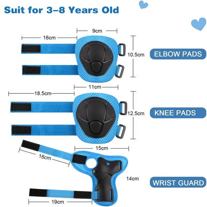 Kids Guards Protective Gear for 3-8 Years Toddlers, Blue Knee Pads Elbow Pads with Wrist 3 in 1 Sports Gear Set for Bike, Cycling, Roller Skating, Skateboard